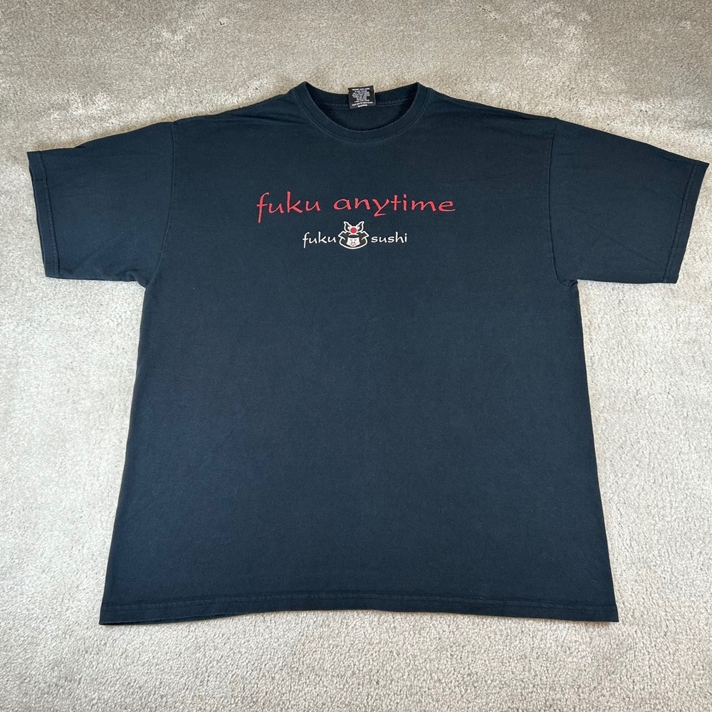 Vintage 90s Sportex Fuku Sushi T-Shirt Mens XL Black Graphic Tee USA Funny Humor